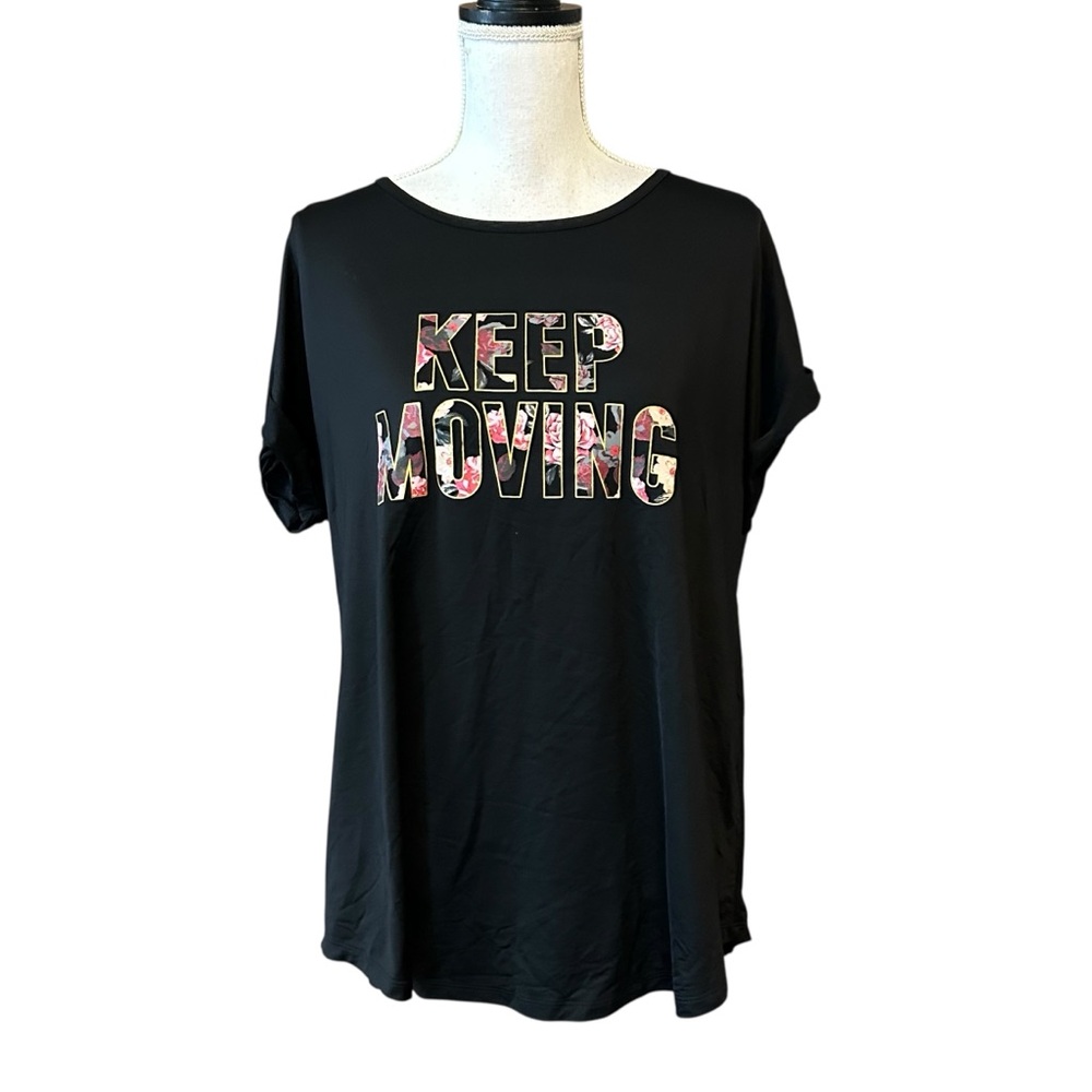 NWT TORRID ACTIVE KEEP MOVING ROLLED SLEEVE TECH TEE SZ M/L IN BLACK